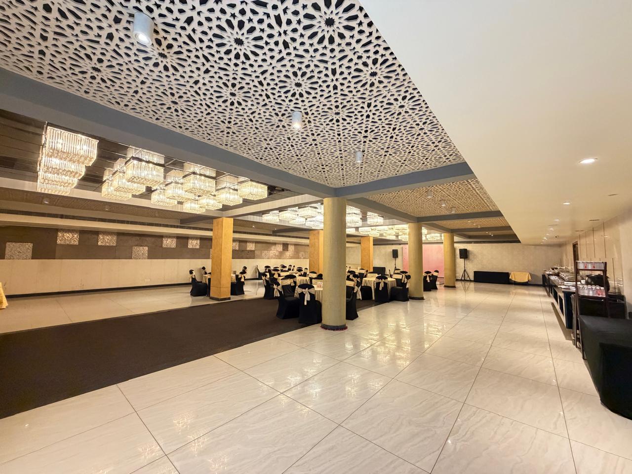 Laser-Cut Jaali Ceiling & Crystal Lighting